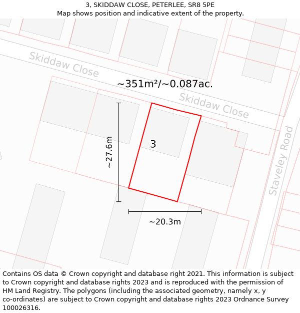 3, SKIDDAW CLOSE, PETERLEE, SR8 5PE: Plot and title map