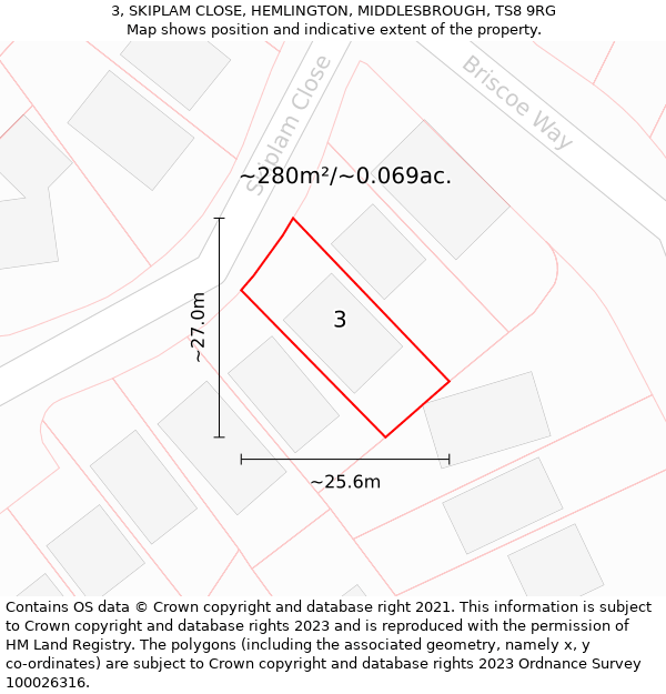 3, SKIPLAM CLOSE, HEMLINGTON, MIDDLESBROUGH, TS8 9RG: Plot and title map