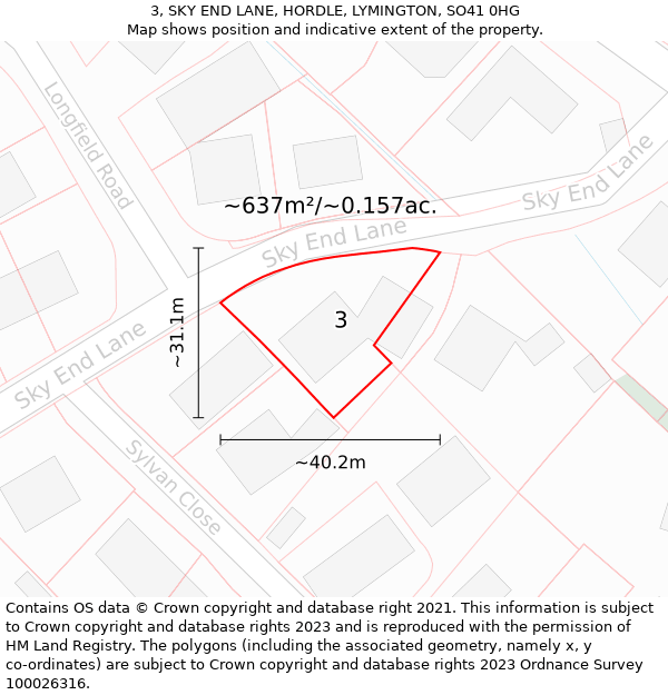 3, SKY END LANE, HORDLE, LYMINGTON, SO41 0HG: Plot and title map