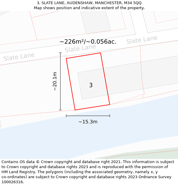 3, SLATE LANE, AUDENSHAW, MANCHESTER, M34 5QQ: Plot and title map