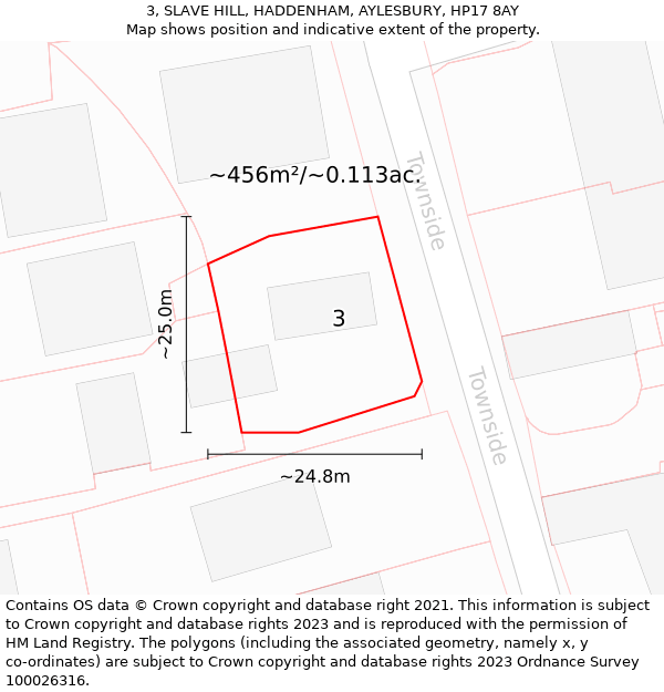 3, SLAVE HILL, HADDENHAM, AYLESBURY, HP17 8AY: Plot and title map