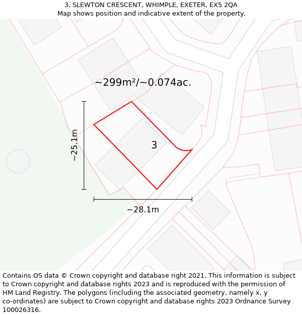 3, SLEWTON CRESCENT, WHIMPLE, EXETER, EX5 2QA: Plot and title map