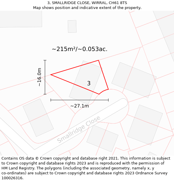 3, SMALLRIDGE CLOSE, WIRRAL, CH61 8TS: Plot and title map