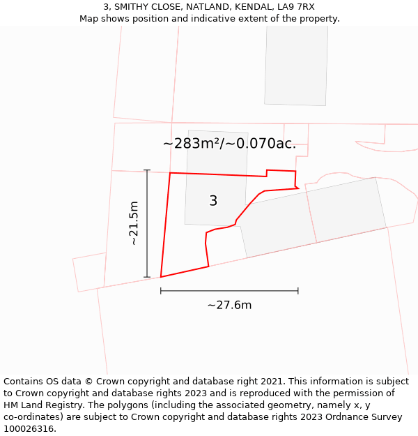 3, SMITHY CLOSE, NATLAND, KENDAL, LA9 7RX: Plot and title map