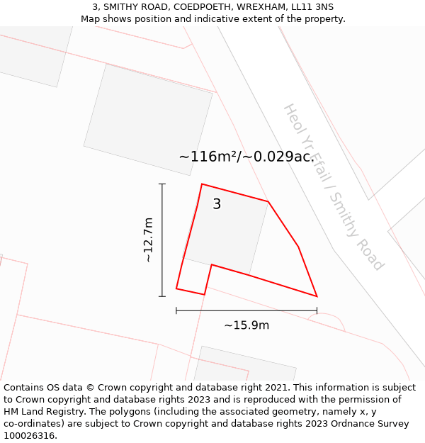 3, SMITHY ROAD, COEDPOETH, WREXHAM, LL11 3NS: Plot and title map