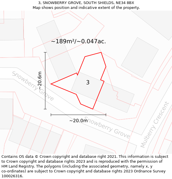 3, SNOWBERRY GROVE, SOUTH SHIELDS, NE34 8BX: Plot and title map