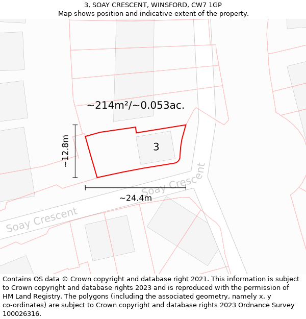 3, SOAY CRESCENT, WINSFORD, CW7 1GP: Plot and title map