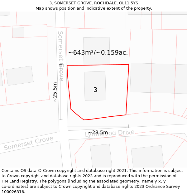 3, SOMERSET GROVE, ROCHDALE, OL11 5YS: Plot and title map