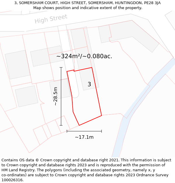 3, SOMERSHAM COURT, HIGH STREET, SOMERSHAM, HUNTINGDON, PE28 3JA: Plot and title map