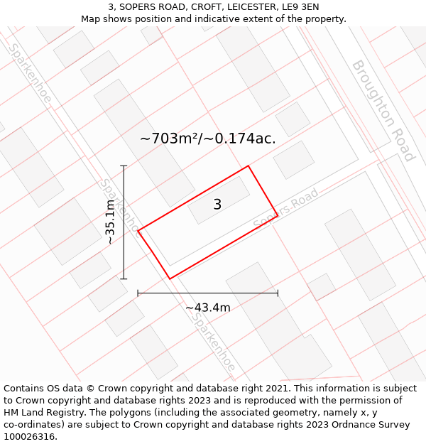 3, SOPERS ROAD, CROFT, LEICESTER, LE9 3EN: Plot and title map