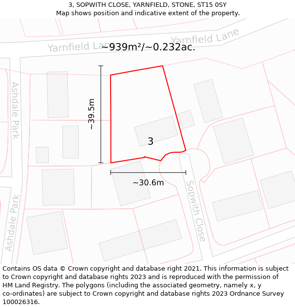 3, SOPWITH CLOSE, YARNFIELD, STONE, ST15 0SY: Plot and title map