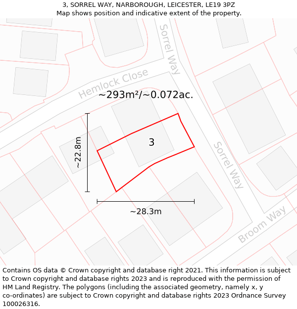 3, SORREL WAY, NARBOROUGH, LEICESTER, LE19 3PZ: Plot and title map