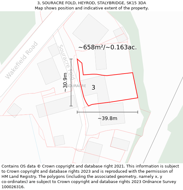 3, SOURACRE FOLD, HEYROD, STALYBRIDGE, SK15 3DA: Plot and title map