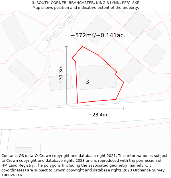 3, SOUTH CORNER, BRANCASTER, KING'S LYNN, PE31 8XB: Plot and title map