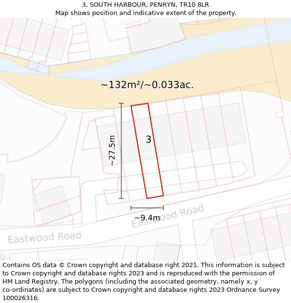 3, SOUTH HARBOUR, PENRYN, TR10 8LR: Plot and title map