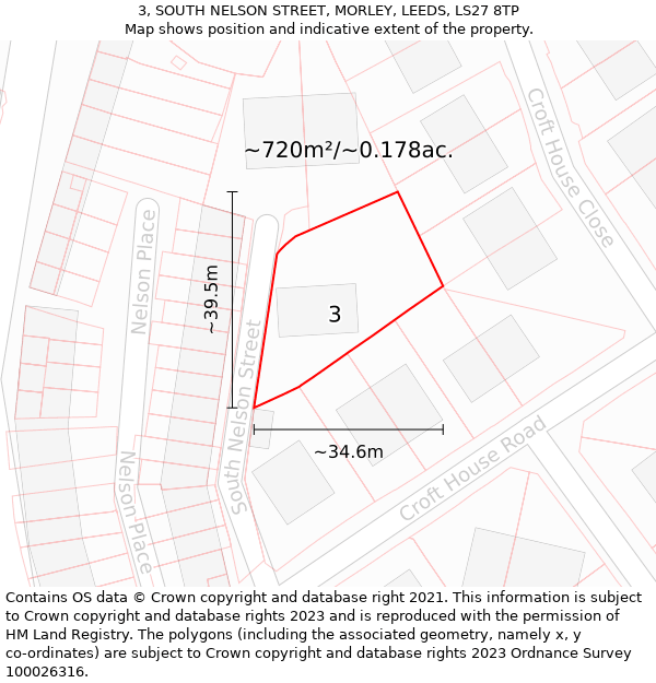 3, SOUTH NELSON STREET, MORLEY, LEEDS, LS27 8TP: Plot and title map