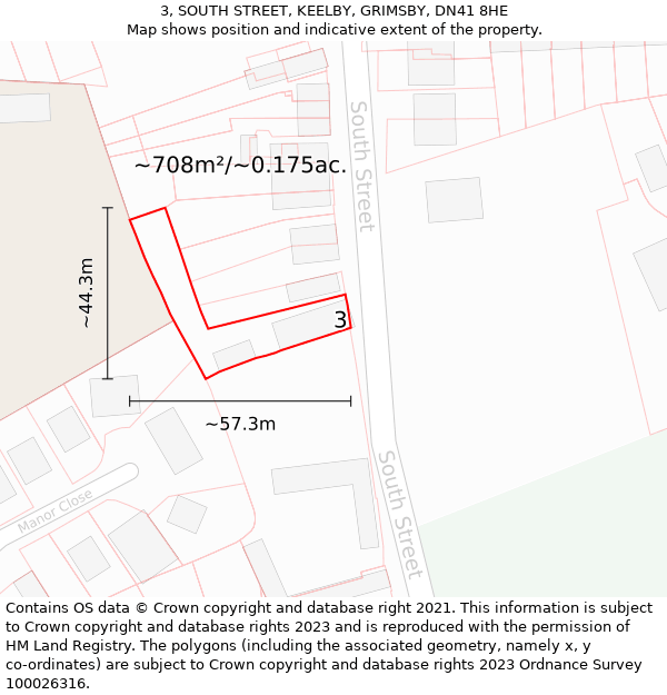 3, SOUTH STREET, KEELBY, GRIMSBY, DN41 8HE: Plot and title map