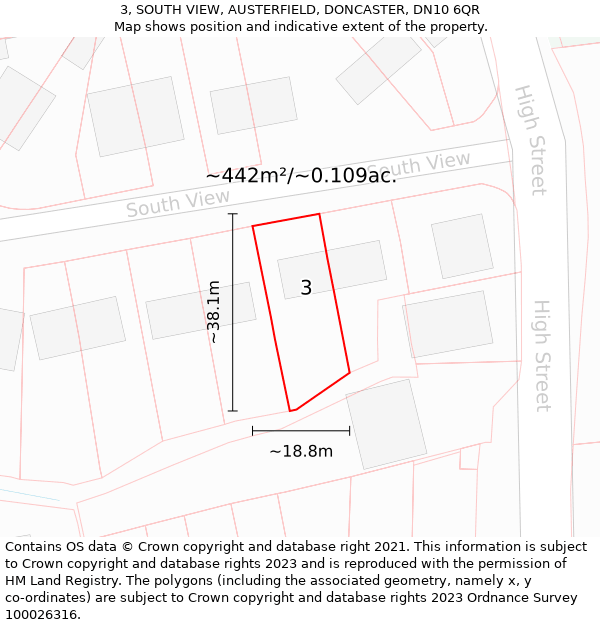 3, SOUTH VIEW, AUSTERFIELD, DONCASTER, DN10 6QR: Plot and title map