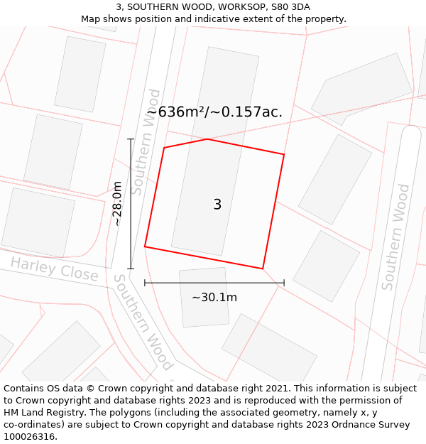 3, SOUTHERN WOOD, WORKSOP, S80 3DA: Plot and title map