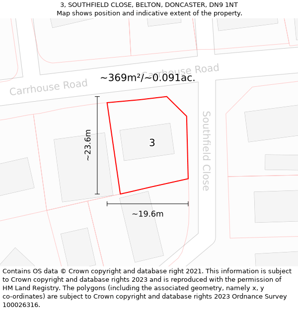 3, SOUTHFIELD CLOSE, BELTON, DONCASTER, DN9 1NT: Plot and title map