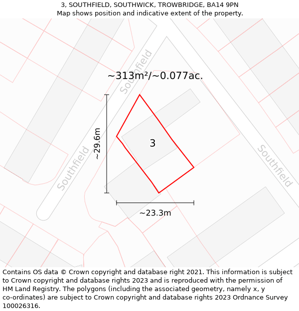 3, SOUTHFIELD, SOUTHWICK, TROWBRIDGE, BA14 9PN: Plot and title map