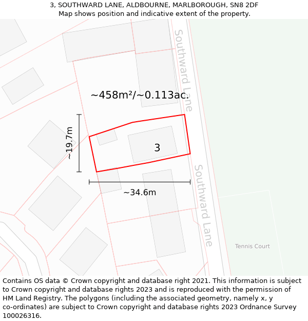 3, SOUTHWARD LANE, ALDBOURNE, MARLBOROUGH, SN8 2DF: Plot and title map