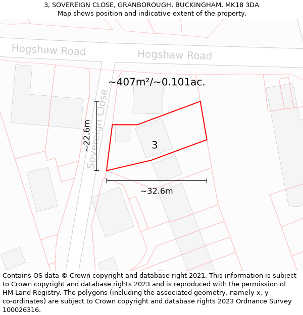 3, SOVEREIGN CLOSE, GRANBOROUGH, BUCKINGHAM, MK18 3DA: Plot and title map