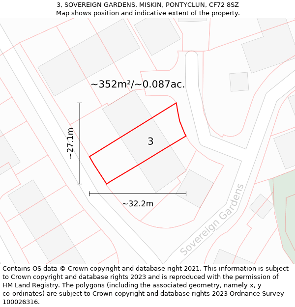 3, SOVEREIGN GARDENS, MISKIN, PONTYCLUN, CF72 8SZ: Plot and title map