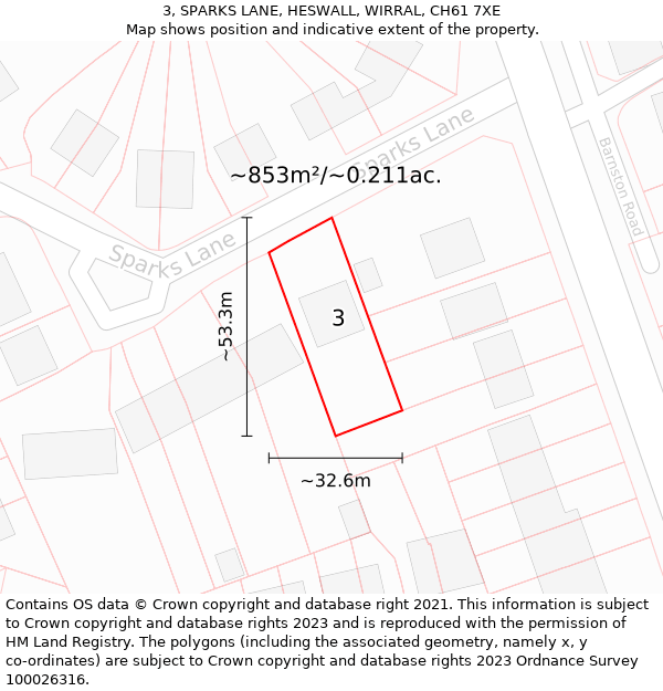 3, SPARKS LANE, HESWALL, WIRRAL, CH61 7XE: Plot and title map