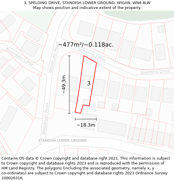 3, SPELDING DRIVE, STANDISH LOWER GROUND, WIGAN, WN6 8LW: Plot and title map