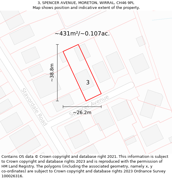 3, SPENCER AVENUE, MORETON, WIRRAL, CH46 9PL: Plot and title map