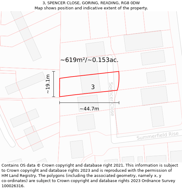 3, SPENCER CLOSE, GORING, READING, RG8 0DW: Plot and title map