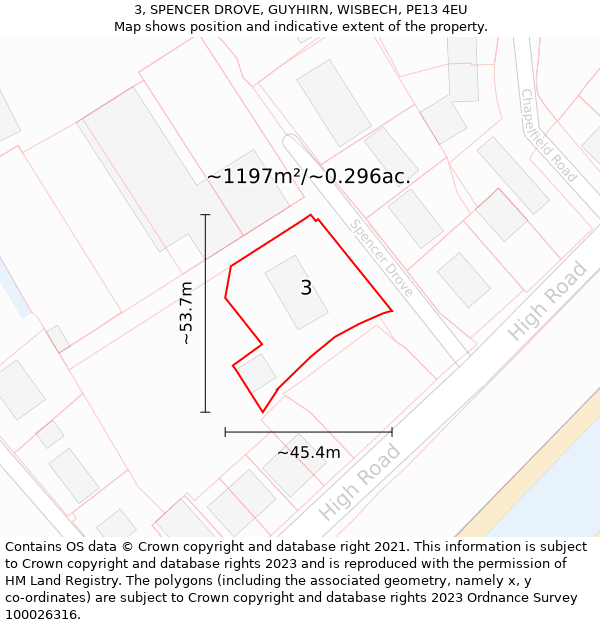 3, SPENCER DROVE, GUYHIRN, WISBECH, PE13 4EU: Plot and title map