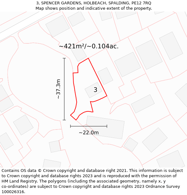 3, SPENCER GARDENS, HOLBEACH, SPALDING, PE12 7RQ: Plot and title map