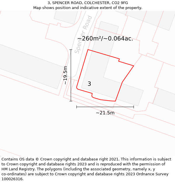3, SPENCER ROAD, COLCHESTER, CO2 9FG: Plot and title map