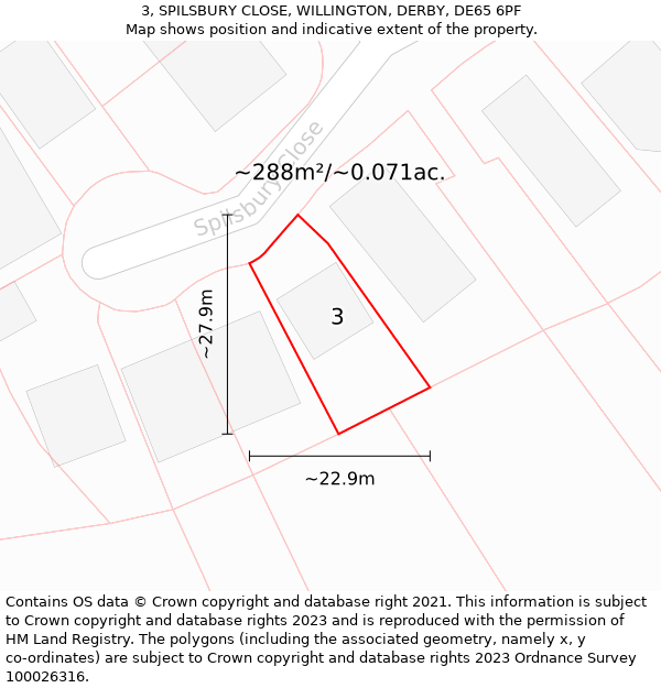 3, SPILSBURY CLOSE, WILLINGTON, DERBY, DE65 6PF: Plot and title map