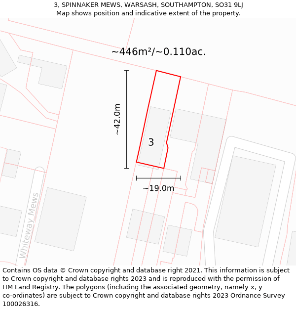 3, SPINNAKER MEWS, WARSASH, SOUTHAMPTON, SO31 9LJ: Plot and title map