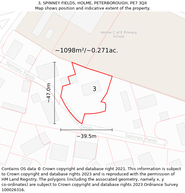 3, SPINNEY FIELDS, HOLME, PETERBOROUGH, PE7 3QX: Plot and title map