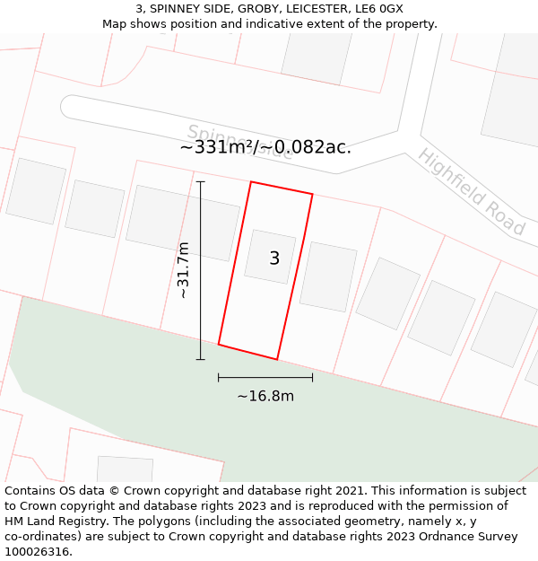 3, SPINNEY SIDE, GROBY, LEICESTER, LE6 0GX: Plot and title map