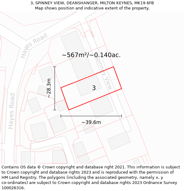 3, SPINNEY VIEW, DEANSHANGER, MILTON KEYNES, MK19 6FB: Plot and title map