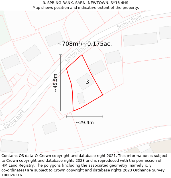 3, SPRING BANK, SARN, NEWTOWN, SY16 4HS: Plot and title map