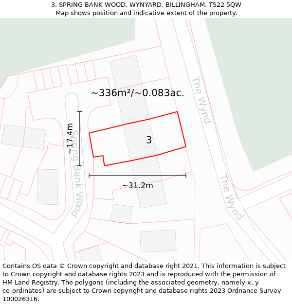 3, SPRING BANK WOOD, WYNYARD, BILLINGHAM, TS22 5QW: Plot and title map