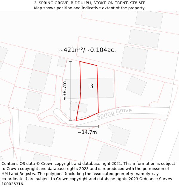 3, SPRING GROVE, BIDDULPH, STOKE-ON-TRENT, ST8 6FB: Plot and title map