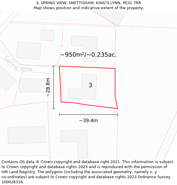 3, SPRING VIEW, SNETTISHAM, KING'S LYNN, PE31 7RR: Plot and title map