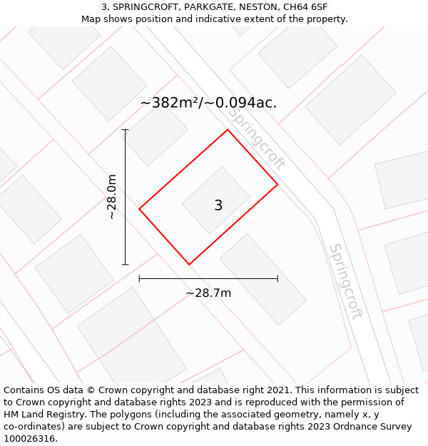 3, SPRINGCROFT, PARKGATE, NESTON, CH64 6SF: Plot and title map