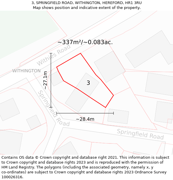 3, SPRINGFIELD ROAD, WITHINGTON, HEREFORD, HR1 3RU: Plot and title map