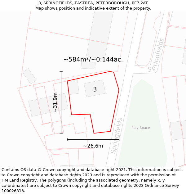 3, SPRINGFIELDS, EASTREA, PETERBOROUGH, PE7 2AT: Plot and title map