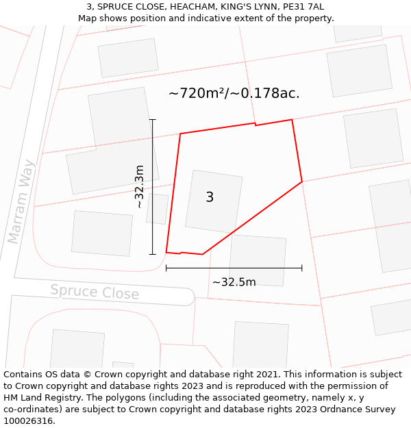 3, SPRUCE CLOSE, HEACHAM, KING'S LYNN, PE31 7AL: Plot and title map