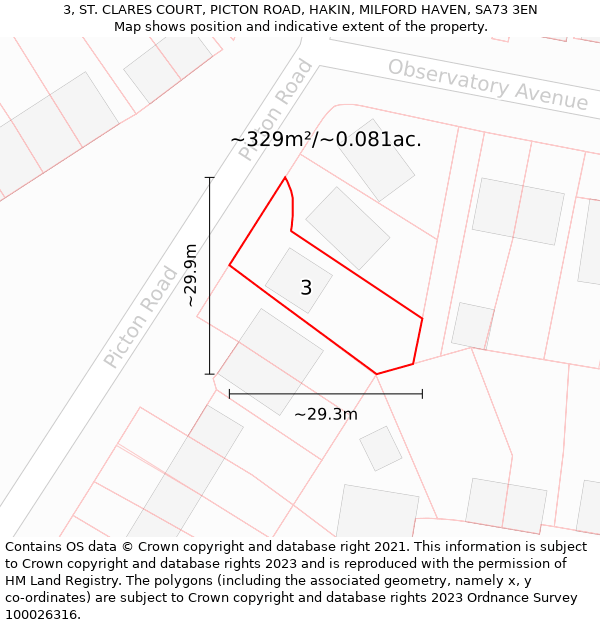 3, ST. CLARES COURT, PICTON ROAD, HAKIN, MILFORD HAVEN, SA73 3EN: Plot and title map