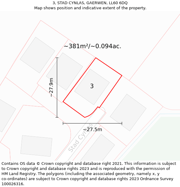 3, STAD CYNLAS, GAERWEN, LL60 6DQ: Plot and title map